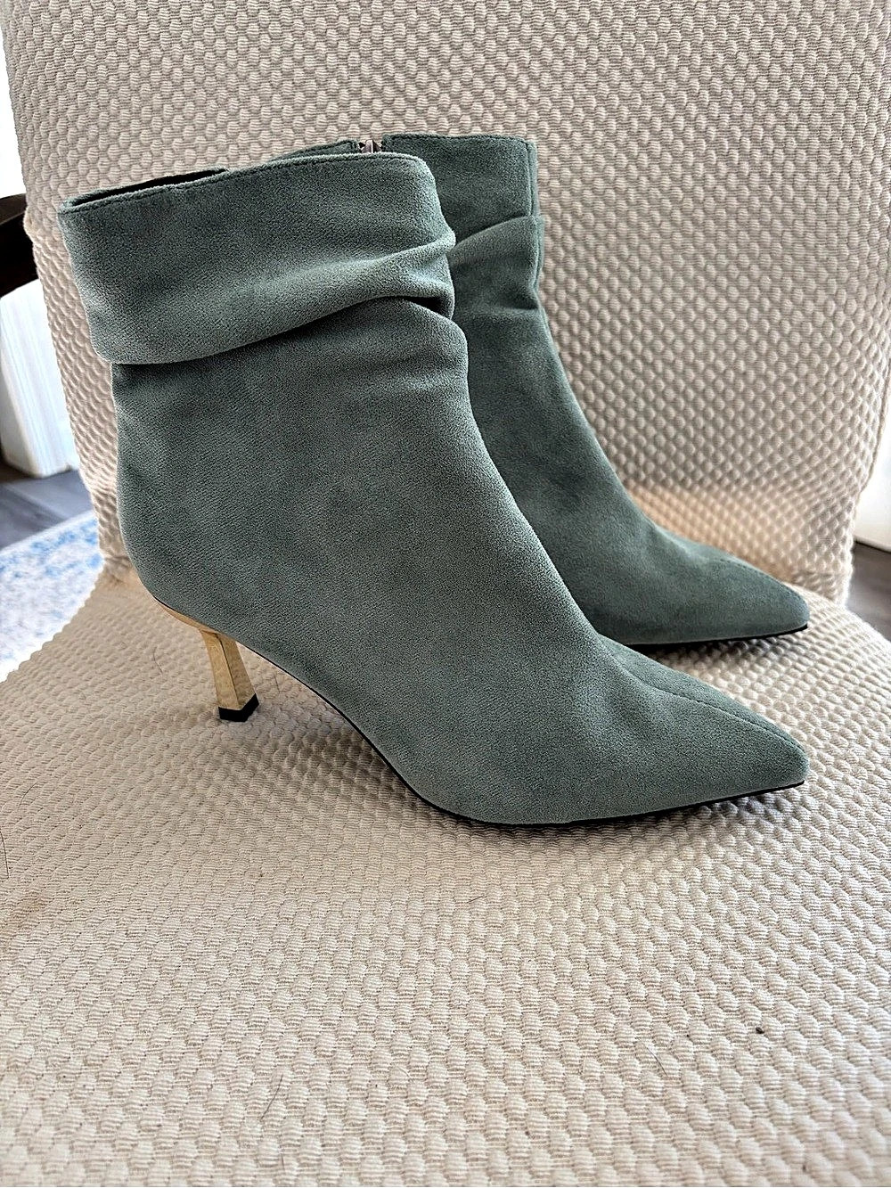Sage Green Pointed-Toe Booties Like New